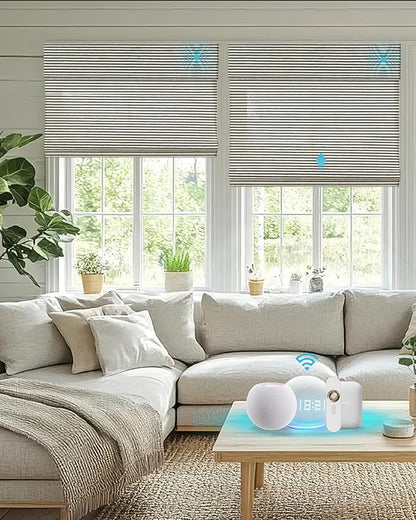 Motorized Bamboo Roman Blinds with Remote, Woven Roman Shades Compatible with Alexa Google Home, Automatic Bamboo Blind for Indoor Windows CustomSize(Monsoon Stripe)