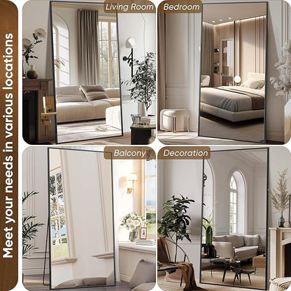 Antok Full Length Mirror, 81"x41" Oversized Floor Mirror Freestanding, Full Body Mirror Floor Standing Mirrors with Stand, Hanging Mounted Mirrors for Living Room Cloakroom,Black,Rect Style