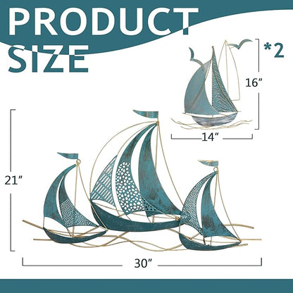 Set of three sailboats Metal Wall Art Large Metal Sailboat Wall Decor, Metal Ship Wall Decorations, Large Metal Ship Wall Decor for Living Room, Bedroom, Modern Home Wall Sculpture for Office, Bedroom
