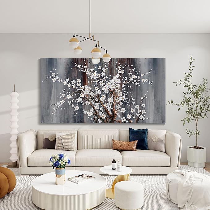 AJAZIKO Plum Blossom Canvas Wall Art Brown Wall Decor Living Room Bedroom Pictures for Over Bed Framed Artwork for Wall Modern Canvas Paintings for Decorations Office Decor
