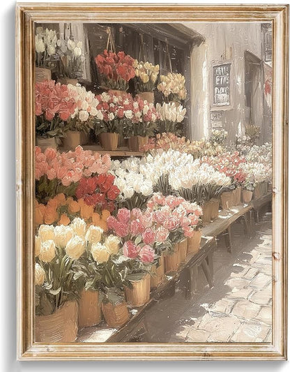 uniro Vintage Flower Market Wall Art Print, French Floral Shop Wall Painting, Retro Botanical Cottagecore Spring Decor, Colorful Vintage Floral Posters for Room Aesthetic for Bedroom Living Room Bathroom Wall Decor(8" x 10"-UNFRAMED)