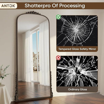 Antok Floor Mirror, 71"×32" Vintage Full Length Mirror Carved Full Body Mirror with Stand, Hanging Mounted for Bedroom Living Room Cloakroom,Bronze,Luxury Style