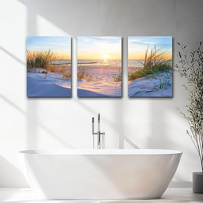 Wall Art for living room Print Artwork Wall Art Decor Poster Blue sun beach grass ocean Landscape painting bedroom bathroom Decorations Seascape Canvas Prints Picture Home Office wall Decor Works