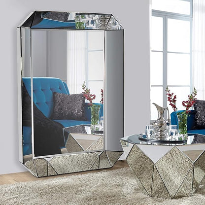 Howard Elliott Collection Sybil Leaner Full Length Mirror, Oversized Modern All Glass Frame Floor or Wall Mirror, Standing or Leaning Vanity for Living Room, Bedroom & Home Decor Display, 74 x 54 Inch