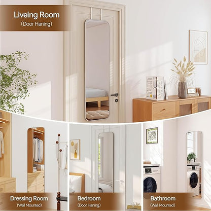 NARCISSUS 47x14 Mirror Door Hanging Full Length,Over Door or Wall Mounted Aluminum Alloy Frame Tempered Glass Rectangle Full Body Mirrors for Bedroom Dressing Living Room Bathroom 47 inch Silver