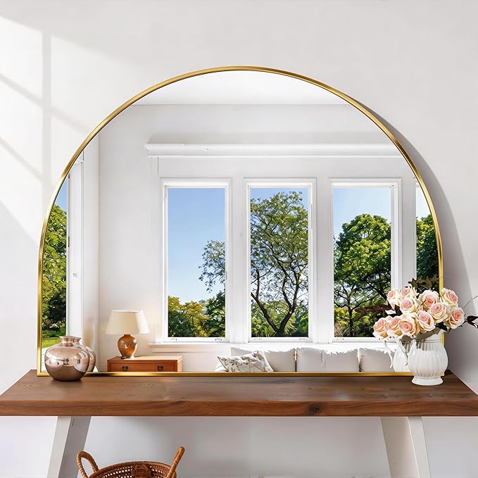 CIRCUMI Arched Wall Mirror, 48"x36" Gold Arched Mirror with Tempered Glass, Metal Frame, Large Size for Entryway Table, Mantel,Living Room,Over Sink,Arch Mirror for Decor,Shatterproof&Crystal-Clear