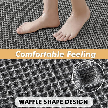 MIULEE Set of 2 Waffle Bathroom Rugs, Boho Bath Rugs Non Slip Washable, Super Absorbent Bath Mats, Ultra Soft Rubber Backed Shower Mats for Bathroom Floor, Tub and Shower, Dark Grey, 17x24 Inch