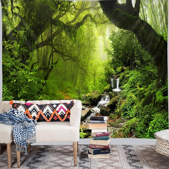 Llamazing Forest Landscape Tapestry - Home Decor for Living Room and Bedroom - Magic Curtain (Green Creek, 90.5''L70.8''W) XGXL