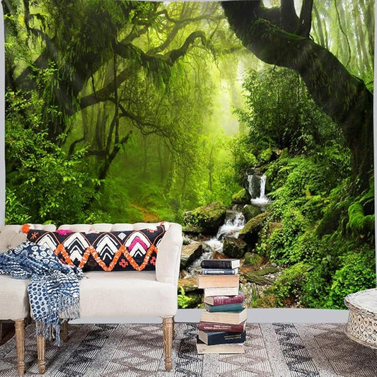 Llamazing Forest Landscape Tapestry - Home Decor for Living Room and Bedroom - Magic Curtain (Green Creek, 90.5''L70.8''W) XGXL