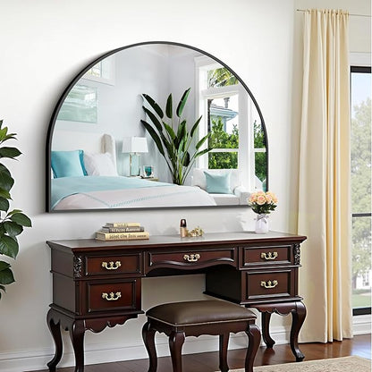 CIRCUMI Arched Wall Mirror, 48"x36" Black Arched Mirror with Tempered Glass, Metal Frame, Large Size for Entryway Table, Mantel,Living Room,Over Sink,Arch Mirror for Decor,Shatterproof&Crystal-Clear