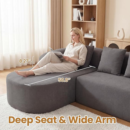103" L Shaped Boneless Sectional Couches for Living Room, Curved Modular Sectional Sofa with Chaise, Modern Cloud Couch Deep 3 Seat No Assembly, Dark Grey