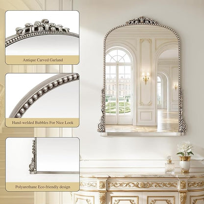 Large Bronze Vintage Mirror: 40"x29" Matt Silver Antique Wall Mounted Mirror - Baroque Traditional Ornate for Wall/Mantel/Entryway/Hallway - Home Decor for Living Room (Upgrade Tempered Glass)
