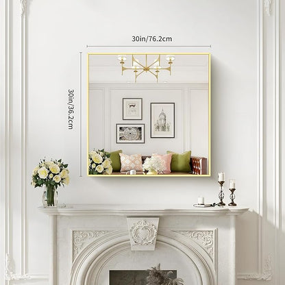 COFENY Gold Bathroom Mirror for Wall, 30x30 Inch Rectangle Mirrors with Metal Frame, Modern Vanity Wall Mirror Decor for Bathroom Living Room, Entryway Hangs Horizontal or Vertical