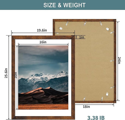 iRahmen 18x24 Poster Frame with 16x20 Mat - Plexiglass Wooden Picture Frames for Photo Wall Gallery Mounting (Dark Brown, Set of 2)