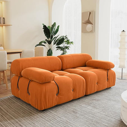 69'' Modular Sectional Sofa, Modern Luxury Velvet Loveseat Sofa, Minimalist Bubble Couch, Deep Seat Cloud Sectional Couches for Living Room, Apartment (2 Seats, Orange)