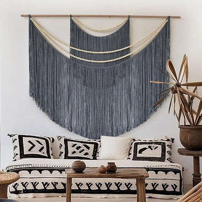 Jakalin Macrame Wall Decir Large Grey Fiber Yarn Wall Art Handmade Craftsmanship Boho Wall Decor Home Room Wall Decor,57" W x 46" L