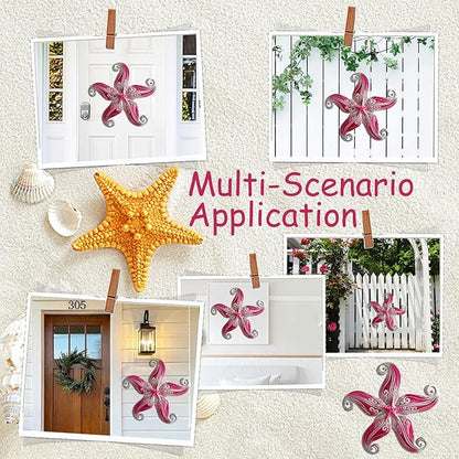 POXOHO Starfish Outdoor Wall Decor Art, 12" Hanging Metal & Glass Sculpturefor Indoor Outdoor, Starfish Yard Patio Fence Garden Decorations(Pink)