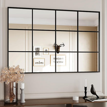 Suidia Wall Mirror, 30" x 48" Window Decorative Mirrors, Metal Framed Wall Decor Wall-Mounted Mirrors for Bedroom, Living Room, Entryway, Black