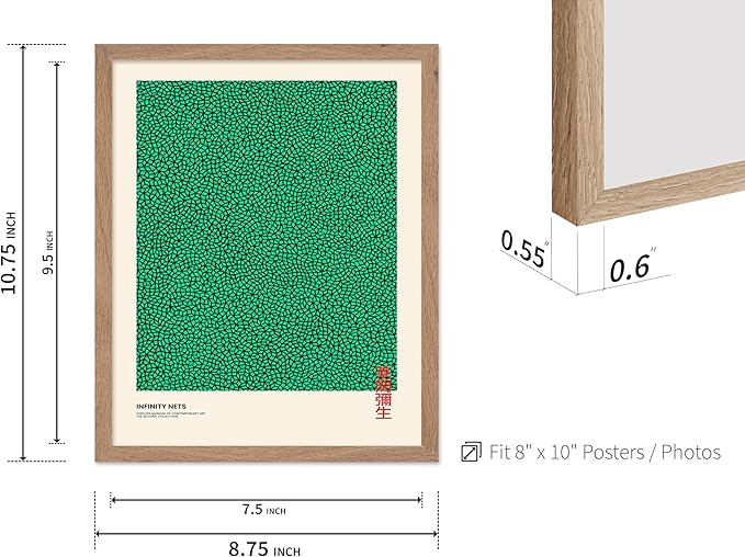 Poster Master Vintage Poster - Retro Pop Art Print - Gift for Artist, Friend - Infinity Nets, Japanese, Green, Modern, Abstract - Wall Decor for Home, Office, 8x10 Beige Framed