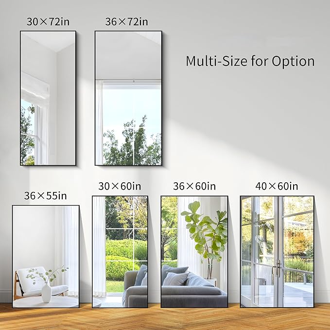 KOCUUY Bathroom Mirror, 30x55 Inch Large Black Mirrors for Wall, Rectangle Long Vanity Mirror with Aluminum Frame Modern Home Decor for Bathroom, Living Room, Entryway, Hang Horizontal/Vertical