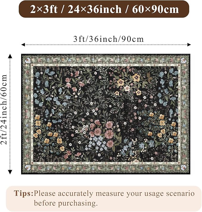 Washable Area Rugs 2x3 Entryway: Soft Ultra Thin Low Pile Mat Machine Washable Indoor Doormat Lightweight Entry Rug Anti Slip Backing Rugs for Living Room Bedroom Kitchen 2'x3' Black