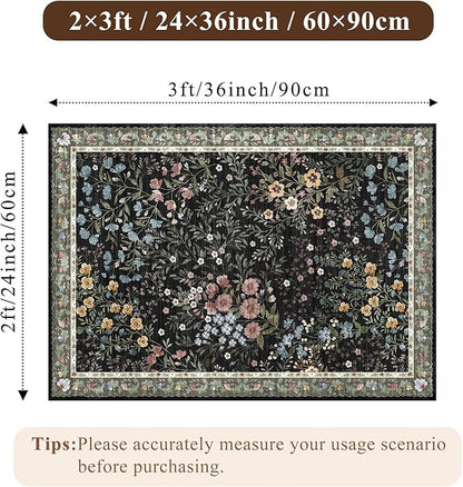 Washable Area Rugs 2x3 Entryway: Soft Ultra Thin Low Pile Mat Machine Washable Indoor Doormat Lightweight Entry Rug Anti Slip Backing Rugs for Living Room Bedroom Kitchen 2'x3' Black