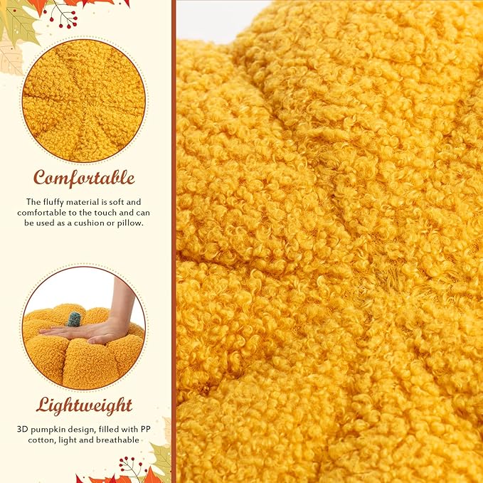 Kajaia 1 Pcs Simulated Pumpkin Plush Pillow 11 x 9.5 Inch 3D Cushion Fall Decorations Stuffed Throw Pillows Toy for Fall Halloween Thanksgiving Bedroom Sofa Couch Supplies (Yellow)