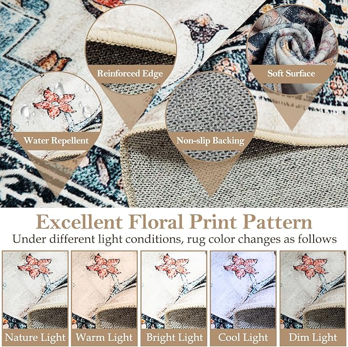 CAPALOCA Machine Washable Rugs Nursery Rug 6x9 Cute Girl Non Slip Low Pile Water Repellent Soft Print Pattern for Bedroom Indoor Decor Kids Playroom Bluebeige