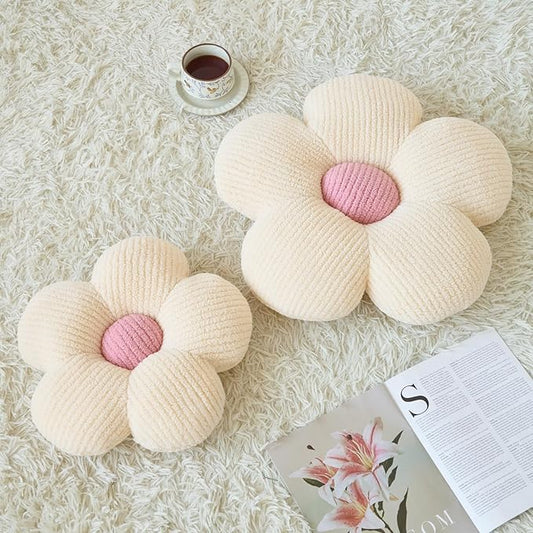 Flower Pillow, Decorative Throw Pillow for Couch, Cute Decor Pillows for Bed, Aesthetic Flower Shaped Pillow Fun Cushion (Ivory White, 14.9 Inches)