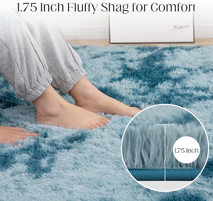 Puremy Luxury 3x5 Area Rug, Ultra Soft Rugs for Living Room, Plush Carpet Rugs for Bedroom, Non-Slip Indoor Rug for Nursery, Study Room, Playroom, Home Decor, Tie-Dyed Blue