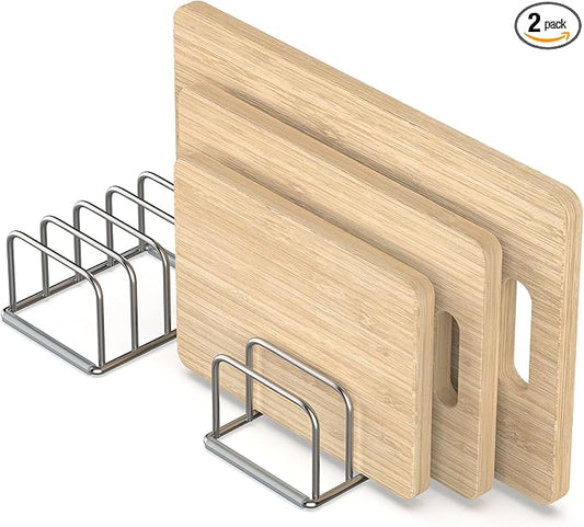 KORRTFID Cutting Board Holder, 2PSC Cutting Board Organizer Rack, 304 Stainless Steel Cookie Sheet Baking Pan and Tray Organizer for Kitchen Cabinet and Pantry Storage (1.0 Inch Width Slots)