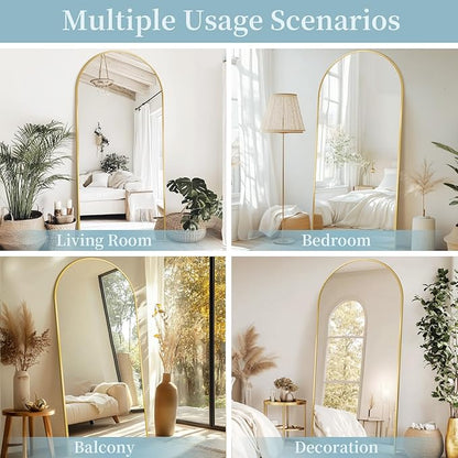 Full Length Mirror with Stand, 71"x26" Arched Full Body Mirror, Large Stand Up Mirrors, Aluminum Frame Floor Standing Mirrors, Freestanding Hanging Leaning Mounted for Bedroom Living Room, Gold