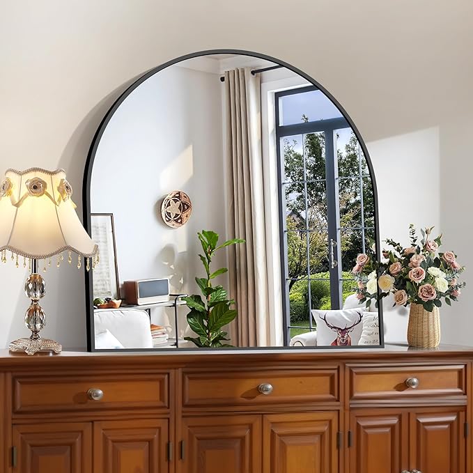 CIRCUMI Arched Wall Mirror, 36"x36" Black Arched Mirror with Tempered Glass, Metal Frame, Large Size for Entryway Table, Mantel,Living Room,Over Sink,Arch Mirror for Decor,Shatterproof&Crystal-Clear