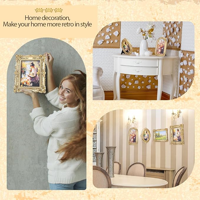 Geetery 4 Pcs Vintage Picture Frames Set, Gold Ornate Baroque Frames for Gallery Wall, Antique Victorian Decorative Photo Frame for Tabletop or Wall Display, Shabby Cottagecore Home Decor