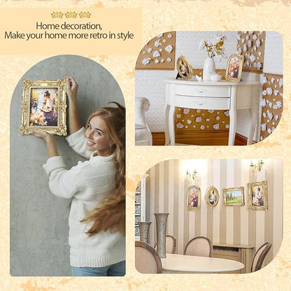 Geetery 4 Pcs Vintage Picture Frames Set, Gold Ornate Baroque Frames for Gallery Wall, Antique Victorian Decorative Photo Frame for Tabletop or Wall Display, Shabby Cottagecore Home Decor