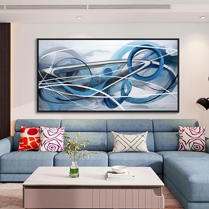 YDYSUNE Large Blue Abstract Wall Art Modern Canvas Wall Decor Paintings Minimalist Artwork for Living Room Pictures for Bedroom Office Home Decor Framed Art Decoration Size 29×58IN