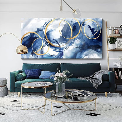 AJAZIKO Large Art For Wall Abstract Wall Decor Blue Modern Art Wall Decor Artwork For Walls Living Room Office Pictures For Wall Navy Gold Contempor Decorations For Bedroom Size 29x58