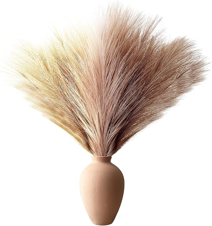 Pampas Grass Decor, Fluffy Faux Pampas Grass 6 Stem 18"/45cm Pompous Grass Small Flower Arrangement and Vase Filler for Boho Home Wedding Decoration