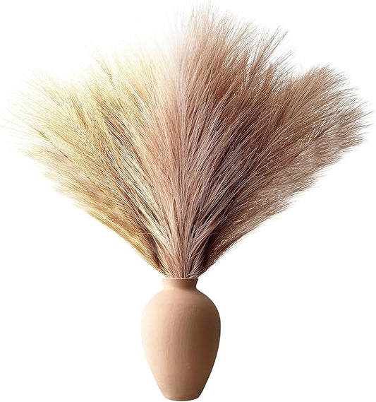 Pampas Grass Decor, Fluffy Faux Pampas Grass 6 Stem 18"/45cm Pompous Grass Small Flower Arrangement and Vase Filler for Boho Home Wedding Decoration