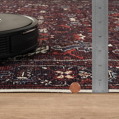 Bloom Rugs Washable Non-Slip 10x14 Rug - Burgundy Traditional Bordered Area Rug for Living Room, Bedroom, Dining Room, and Kitchen - Exact Size: 10' x 14'