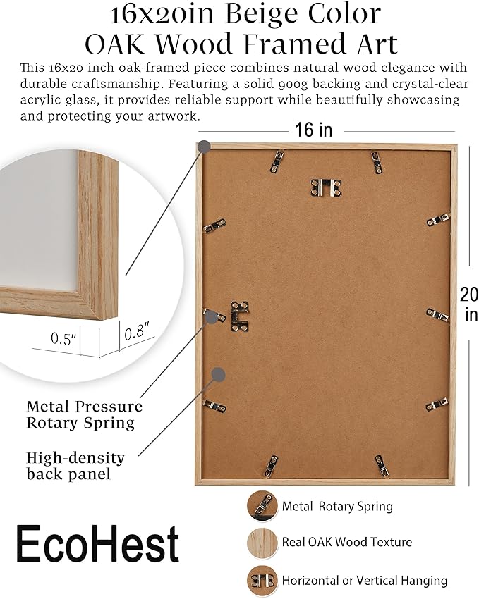 EcoHest Trendy Newspaper Framed Wall Art, Large 16x20 in OAK Wood Mom I Am a Rich Man Canvas Art, Magazine Girly Poster College Dorm Decor, Beige Logs Set of 1 for Bedroom Living Room