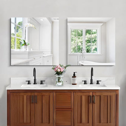 CILIBER Frameless Mirror, 24x24 Square Bathroom Mirrors for Wall, Frameless Vanity Mirror Over Sink with Polished Edge, 3mm Tempered Glass, Decorative for Bathroom, Bedroom and Living Room