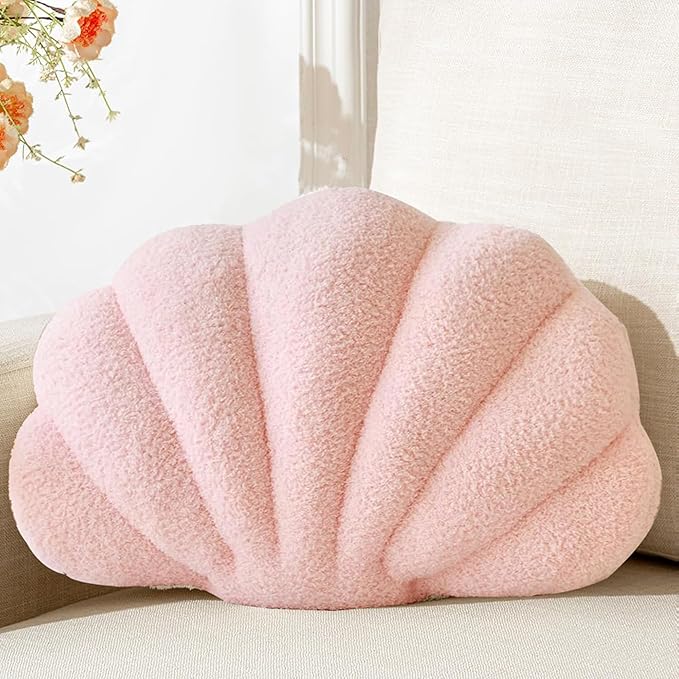 XIAIJIA Seashell Throw Pillows Shell Shaped Pillow Light Pink Sea Shell Pillows for Bed Seashell Decorative Pillow Soft Plush Pillow Sea Couch Decoration(18 X 13 inch)