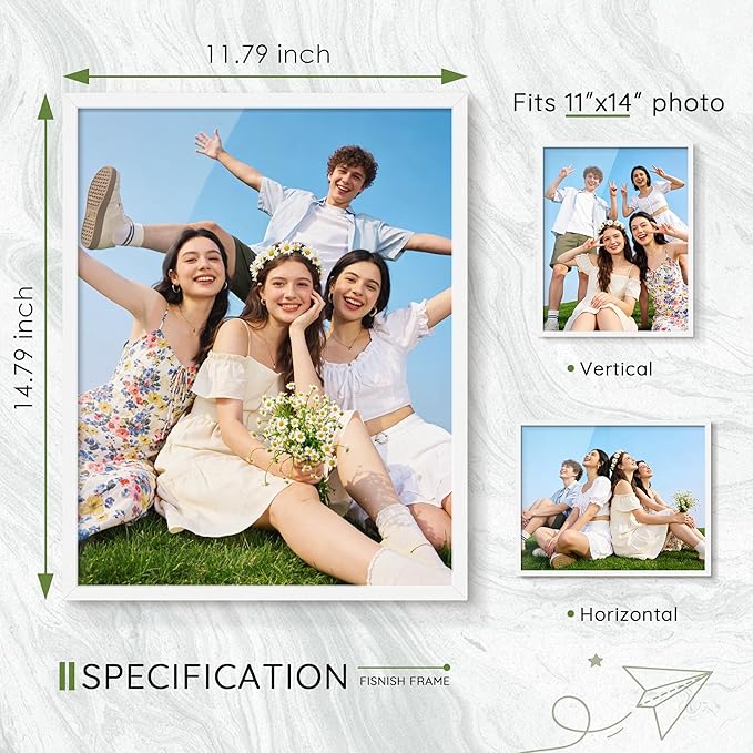11x14 Picture Frame Set of 10, White Frames 11x14 for Tabletop Display, Horizontal or Vertical Wall Mounting
