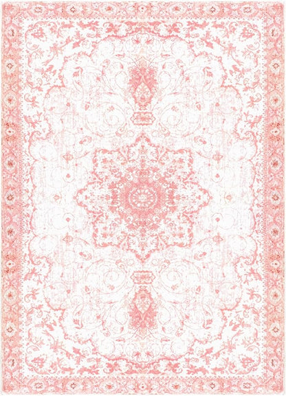 Sofrug Area Rug 6x9 - Vintage Floral Honeycomb Non Slip Backing Carpet - Pink Softer Thicker Faux Wool Rug - Foldable & Machine Washable Rugs for Living Room Bedroom Dining Room Home Office