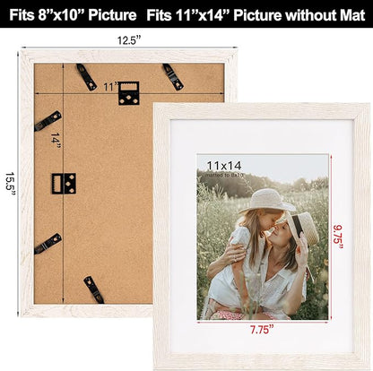Momentworth 11x14 Picture Frame with Mat for 8x10 Set of 4, Rustic White Wood Grain 11 x 14 Gallery Wall Picture Frames for Wall Mounting(4 Pack, White)