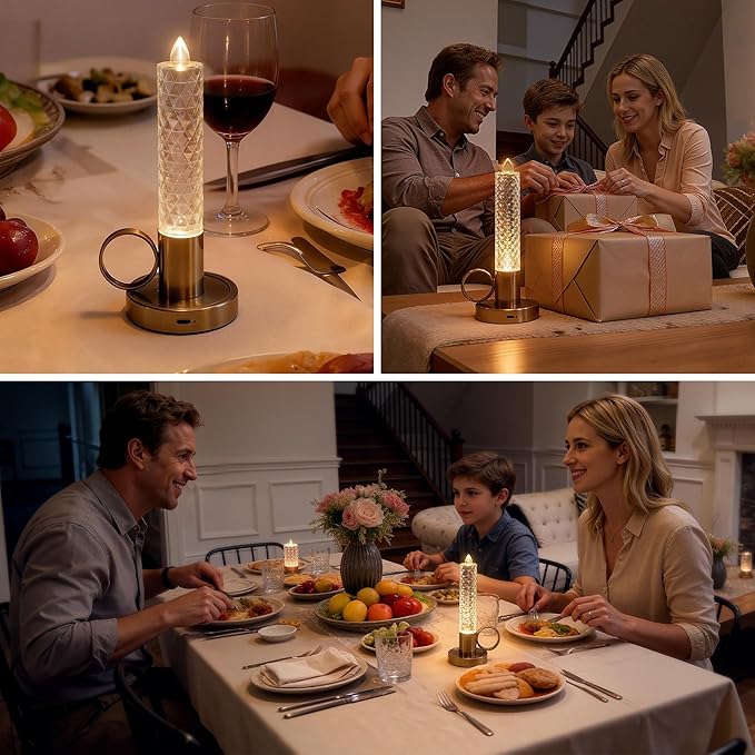 L LOHAS LED Flameless Candles, 3 Level Brightness Adjustable, 1000mAh Rechargeable Battery Operated Candles, 3000K Soft White, Fake Candles for Valentines Aniversary Wedding, 3.54"x2.95"x7.75", 2 Pack