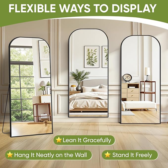 Full Length Mirror with Stand 71"x32" Floor Mirror Freestanding, Arched Floor Standing Large Mirrors Full Body Wall Hanging Leaning Home Decor for Bedroom & Living Room, Black