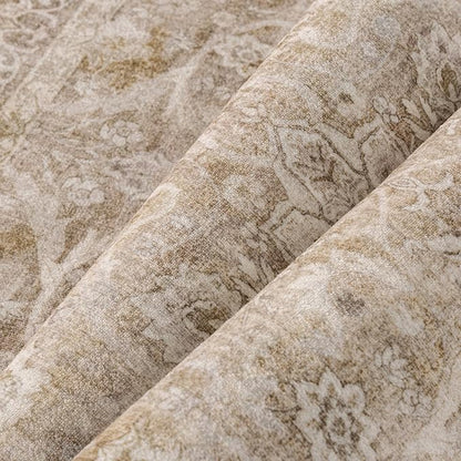 PureCozy Brown 3x5 Area Rug Entryway Washable Vintage Carpet Office Small Indoor Non Slip Soft Low Pile Thin Stain Resistant Distressed Accent Throw Rug for Entrance Bedroom Dining Living Room