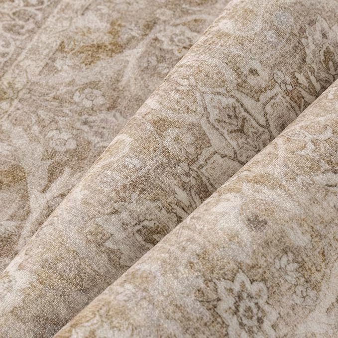 PureCozy Brown 2x6 Runner Rug Hallway Washable Vintage Carpet Kitchen Long Small Indoor Non Slip Soft Low Pile Thin Stain Resistant Distressed Accent Throw Rug for Bedroom Laundry Office Living Room